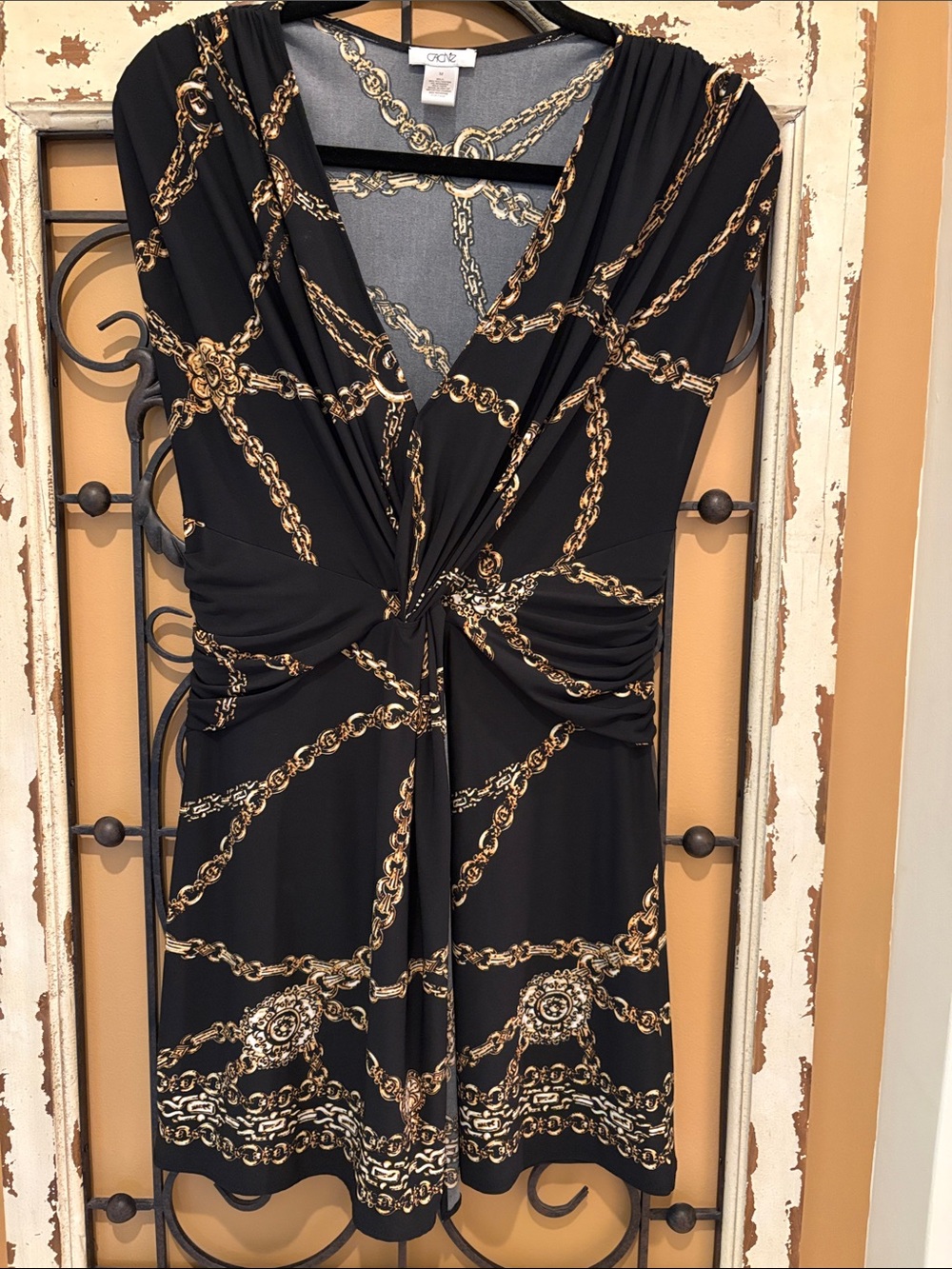 Cache Black Tunic with Gold Chain Print